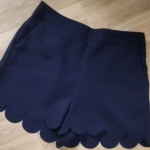 Navy Blue Scalloped Hem Women's Shorts